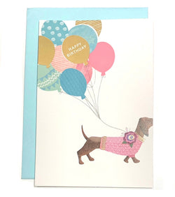 Greeting  Cards -  Birthday Teckel & Balloons