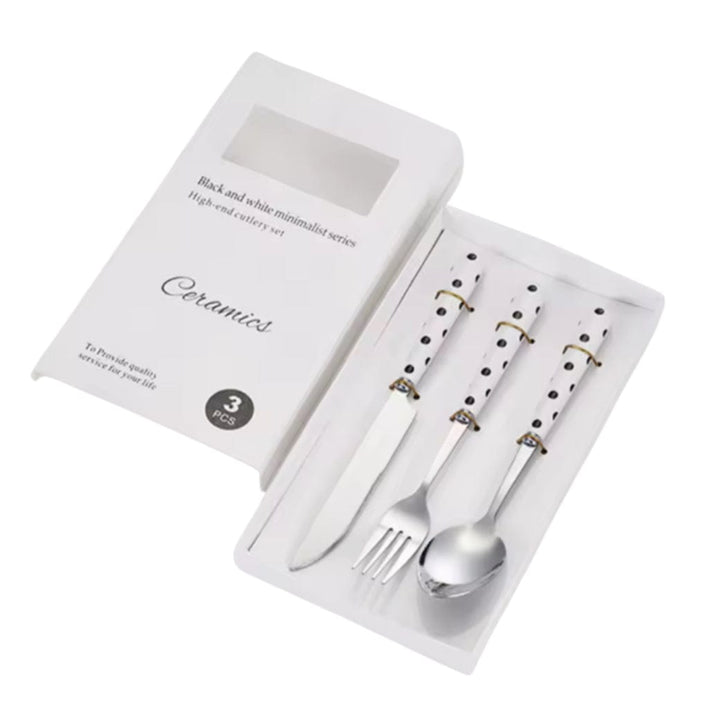 Box of 3 pieces cutlery Black Dot