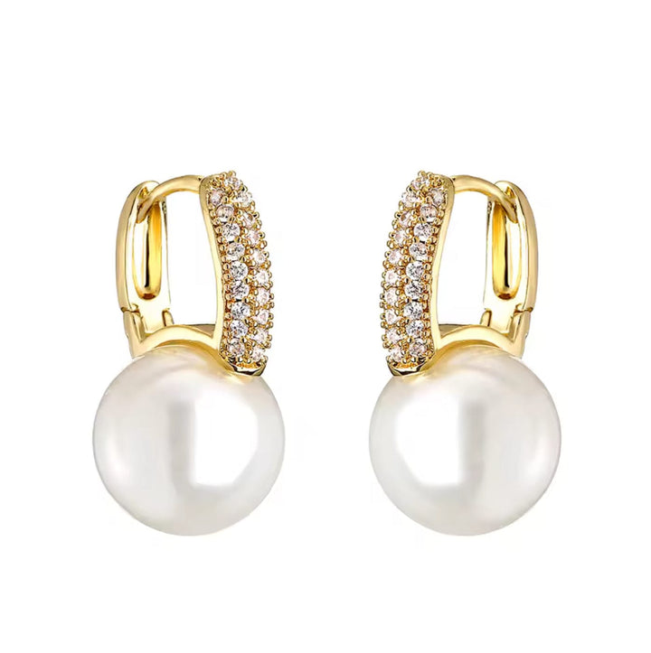 Gold Ball Earrings - white and red