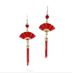 Chinese Fan Red Earrings