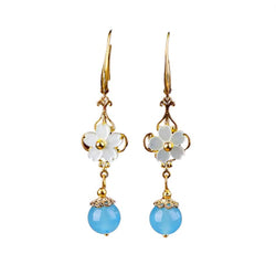 White flower & Blue pearl Earrings