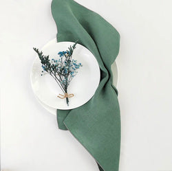 Linen Table Napkins - Green with grey broder