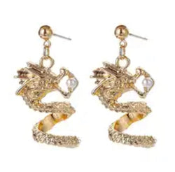 Dragon Earrings Gold & Pearl