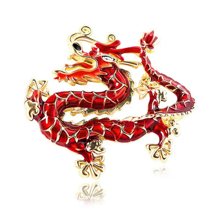 Dragon Brooch - Gold & Red