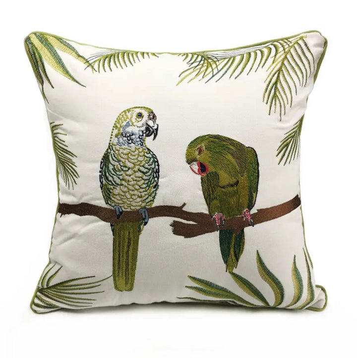 Embroidered cushion Parrots