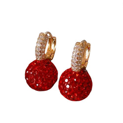 Gold Red Ball Earrings