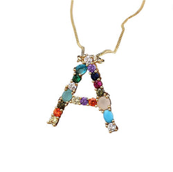 Alphabet Charm Necklaces - Multicoloured rhinestones