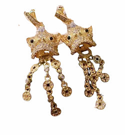 Lion Earrings Gold - Cubic Zirconia