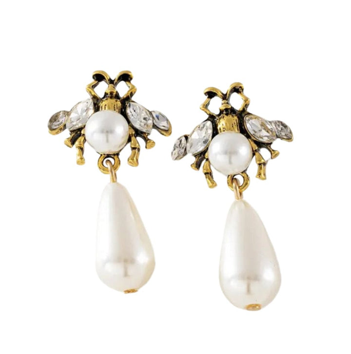 Bee & Pearl Pendant Earrings
