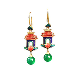 Blue, Green & Red Temple Earrings