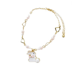 Bunny Gold Charm Bracelet - Pearls & Hearts