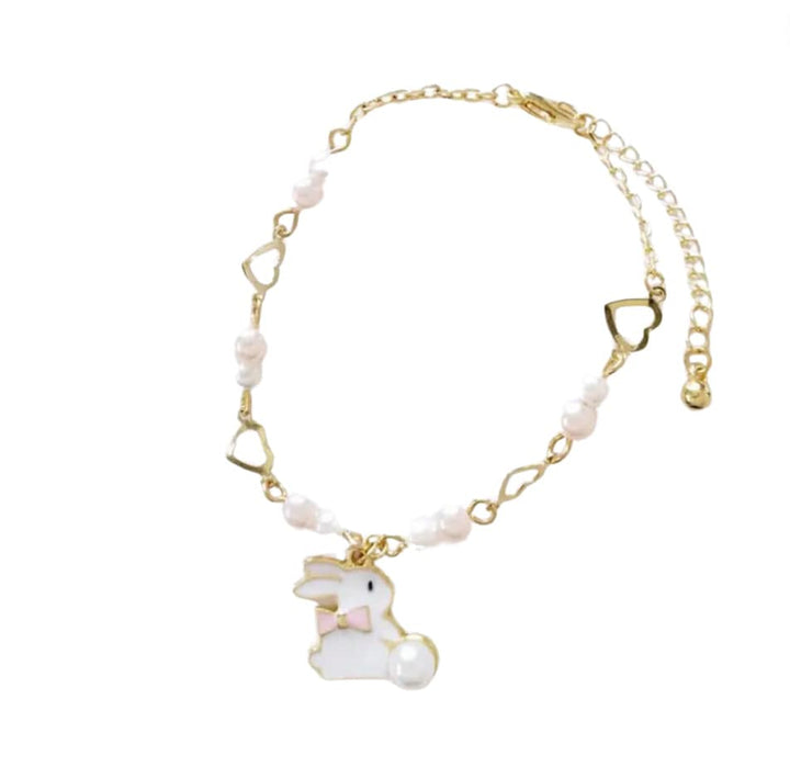 Bunny Gold Charm Bracelet - Pearls & Hearts