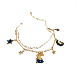 Bunny Gold Charm Bracelet - Blue Moon & Stars
