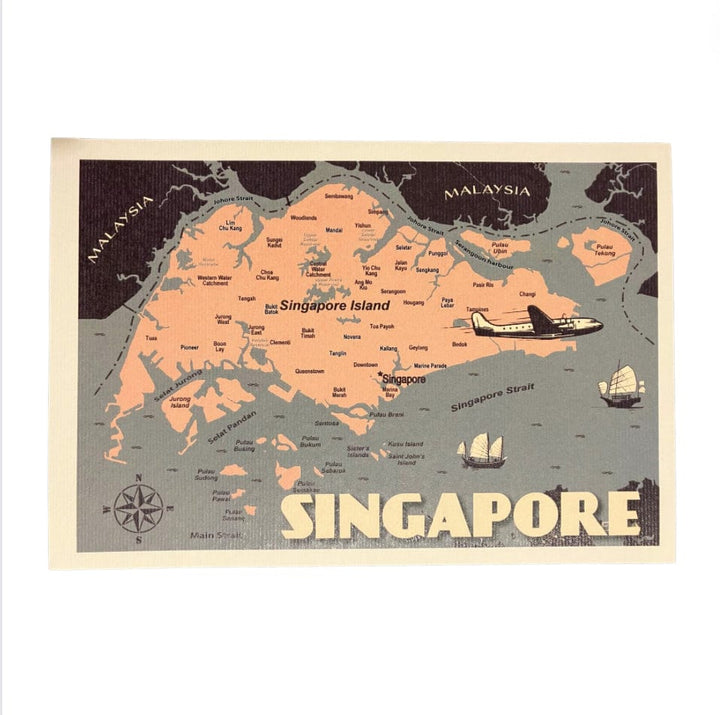 Vintage Poster - Postcards Singapore Map