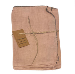 Linen Table Napkins -Pale Pink with grey broder