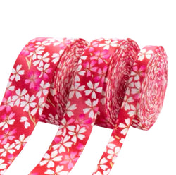 Japanese Flowers Cloth Ribbon Red & Pink