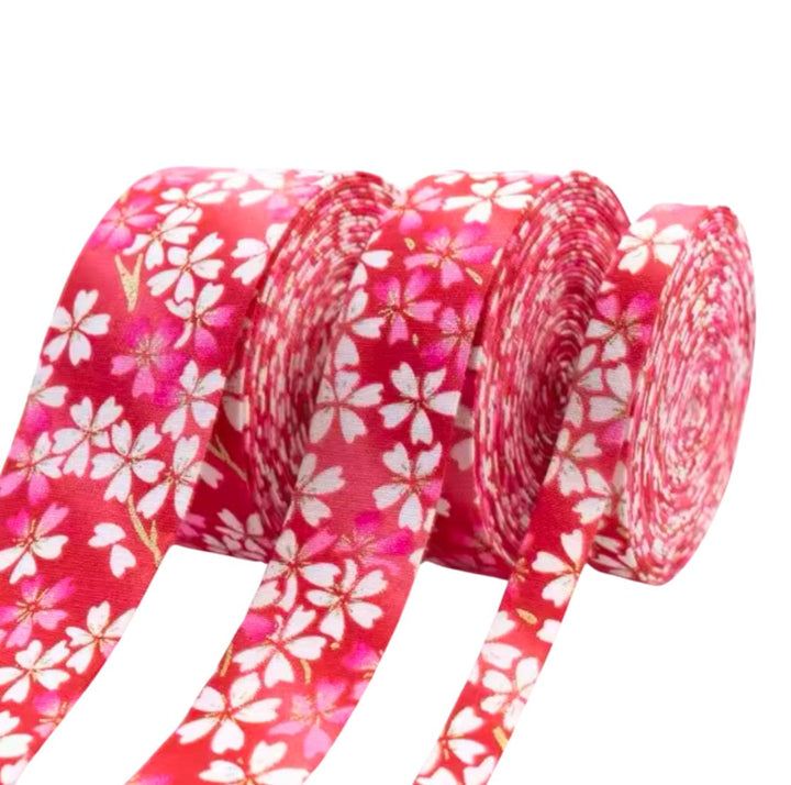 Japanese Flowers Cloth Ribbon Red & Pink