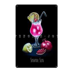 Tin Wall Poster - Singapore Sling Black & Pink