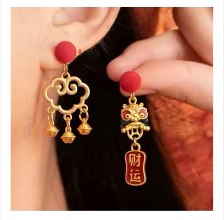 Lion Earrings Red & Gold