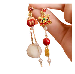 Chinese Lion  Earrings Red & Gold