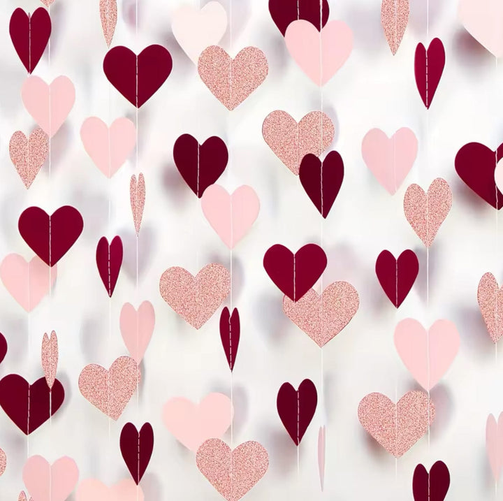 Heart Paper Garland - pink and burgundy