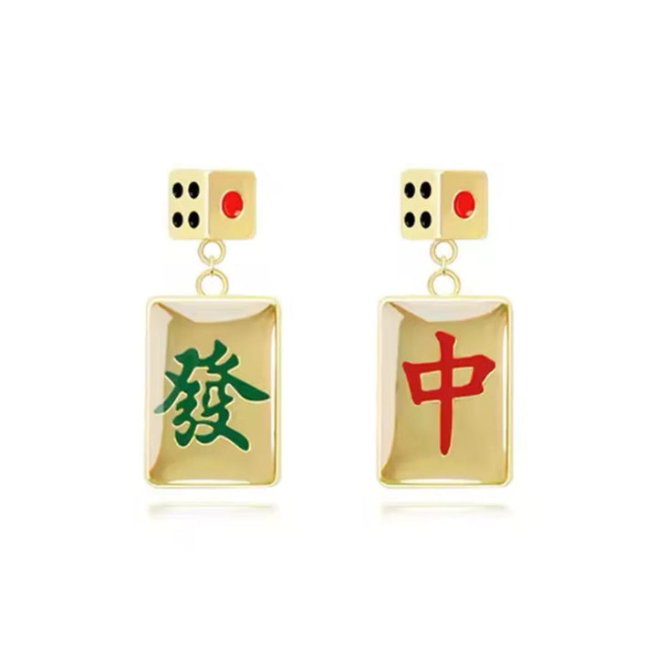 Mahjong Earrings - gold pendant