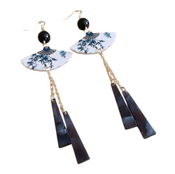 Chinese Fan Black & White  Earrings