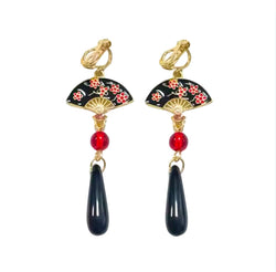 Chinese Fan Black & Red Flowers  Earrings (Copy)