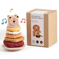 Interactive Wooden Learning Toy - Baby Teeth Rattle - Building Musical Tower