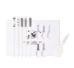 Set of 5 ceramic Soup Spoons & 5 ceramic Chopstickes & 1 Rice Spoon