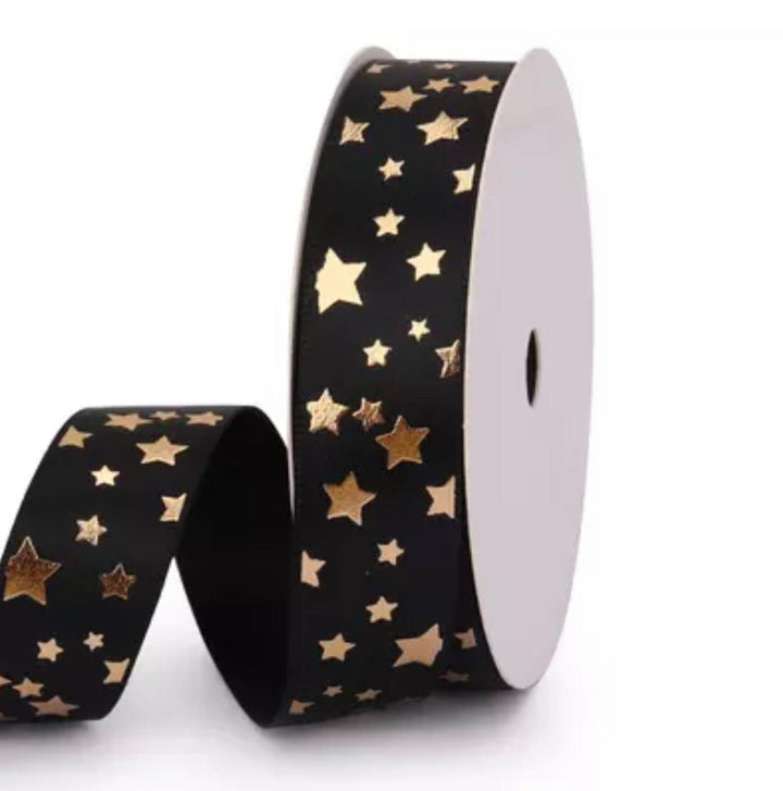 Gift Wrapping Ribbons Black Stars  -16mm