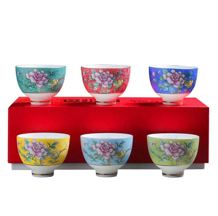 Chinese Tea Cups - set of 6 assorted colours