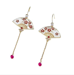 Chinese Fan Pink Flowers Earrings