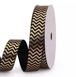 Gift Wrapping Ribbons Black Chevrons  -16mm
