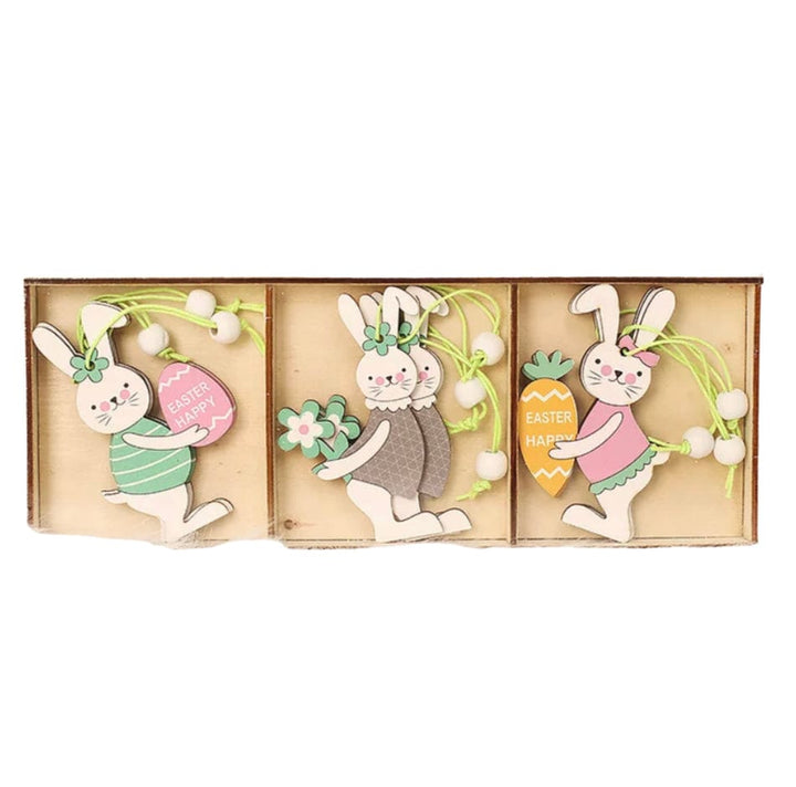 Wooden Pendant Rabbit - set of 9 pieces