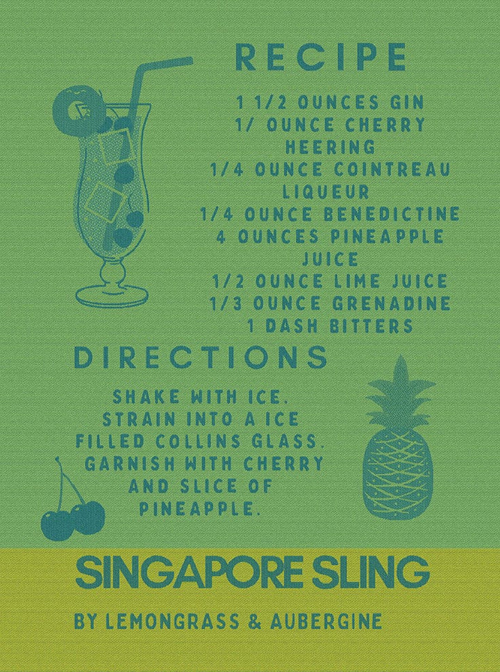 Singapore Kitchen Towel - Singapore Sling Recipe - NEW COLOURS