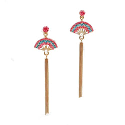 Chinese Fan Pink & Turquoise Earrings