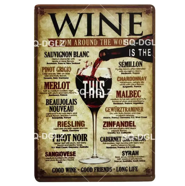 Tin Wall Poster - Wine from around the World