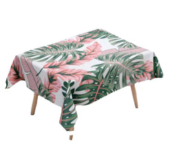 Tablecloth Nicole - Leaves Pink & Green - 140cm x 140cm
