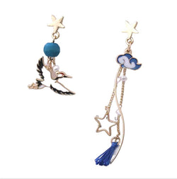 Blue Bird & Star Earrings Enamel
