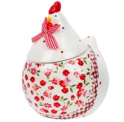 Ceramic Jar : Chicken red Flowers & Gingham
