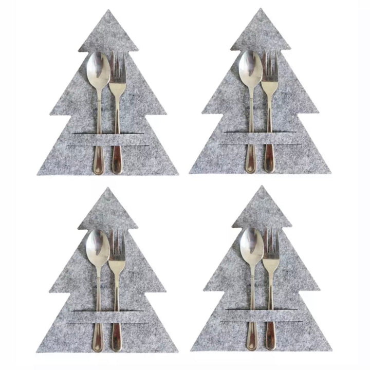 Christmas Tree Cutlery Holder - Grey - 4 pieces