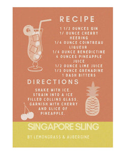 Singapore Kitchen Towel - Singapore Sling Recipe - NEW COLOURS